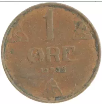 Монета эре Норвегии 1938 года Бронза Хокон VII