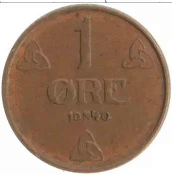Монета эре Норвегии 1940 года Бронза Хаакон VII