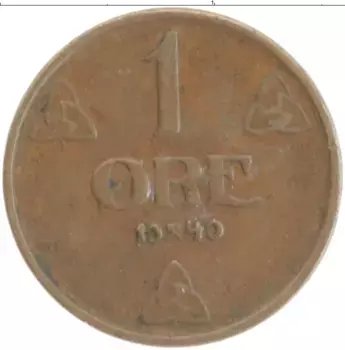 Монета эре Норвегии 1940 года Бронза Хокон VII