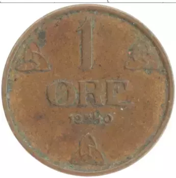 Монета эре Норвегии 1940 года Бронза Хокон VII