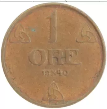 Монета эре Норвегии 1940 года Бронза Хокон VII