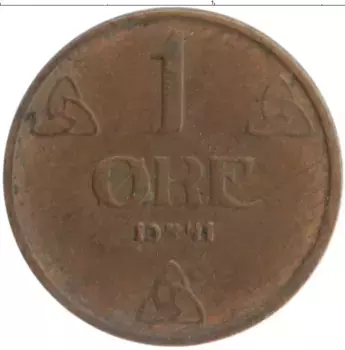 Монета эре Норвегии 1941 года Бронза Хаакон VII