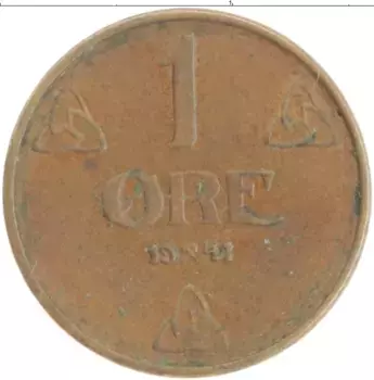 Монета эре Норвегии 1941 года Бронза Хакон VII