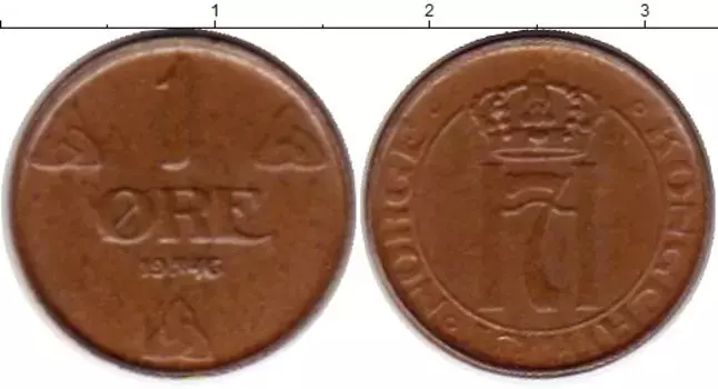 Монета эре Норвегии 1946 года Бронза Хокон VII