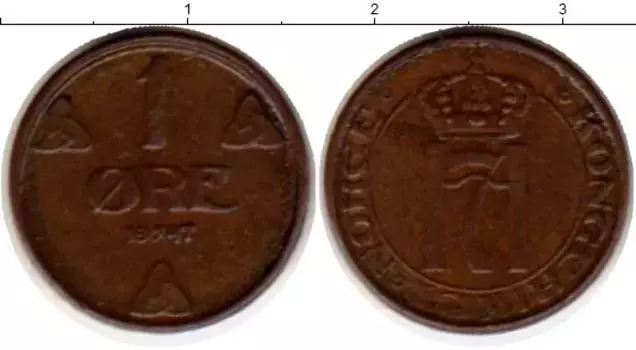 Монета эре Норвегии 1947 года Бронза Хокон VII