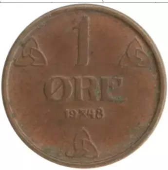 Монета эре Норвегии 1948 года Бронза Хаакон VII