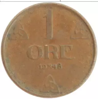 Монета эре Норвегии 1948 года Бронза Хокон VII