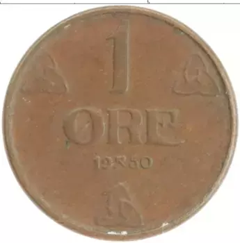 Монета эре Норвегии 1950 года Бронза Хокон VII
