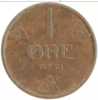 Монета эре Норвегии 1950 года Бронза Хокон VII