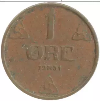 Монета эре Норвегии 1951 года Бронза Хакон VII