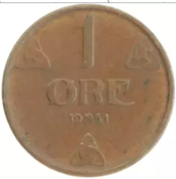 Монета эре Норвегии 1951 года Бронза Хокон VII