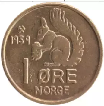 Монета эре Норвегии 1959 года Бронза