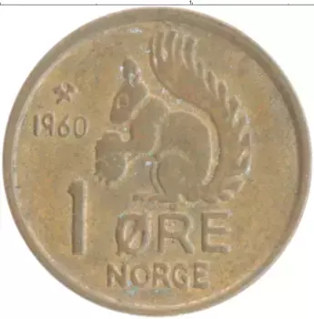 Монета эре Норвегии 1960 года Бронза Улаф V