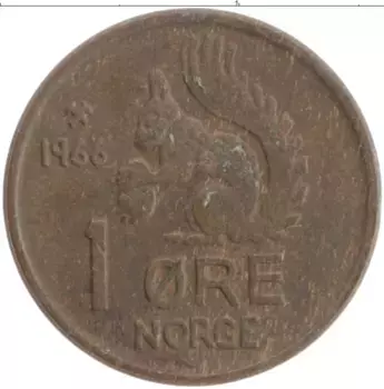 Монета эре Норвегии 1966 года Бронза Улаф V