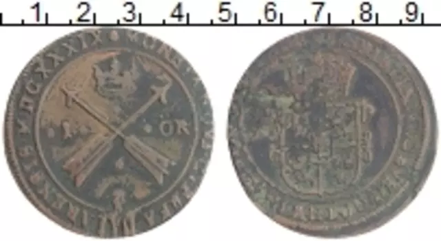 Монета эре Швеции 1639 года Медь