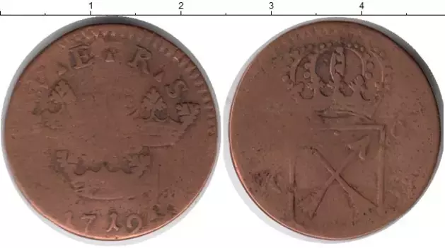 Монета эре Швеции 1719 года Медь