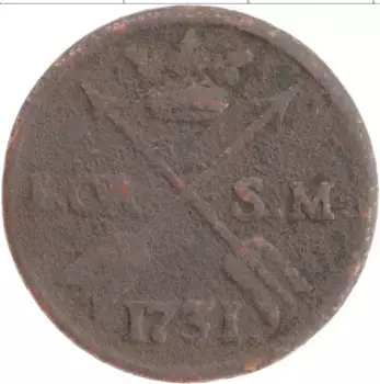 Монета эре Швеции 1731 года Медь Фредрик I