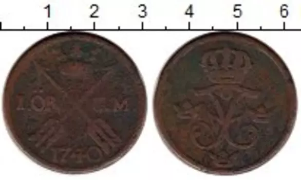 Монета эре Швеции 1740 года Медь