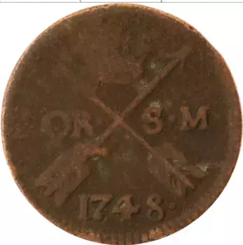 Монета эре Швеции 1748 года Медь