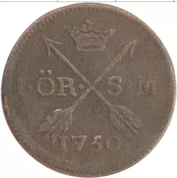 Монета эре Швеции 1750 года Медь Фредрик I