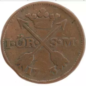 Монета эре Швеции 1763 года Медь Адольф