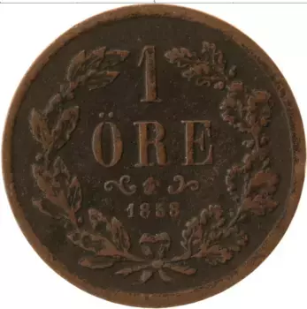 Монета эре Швеции 1858 года Бронза Оскар
