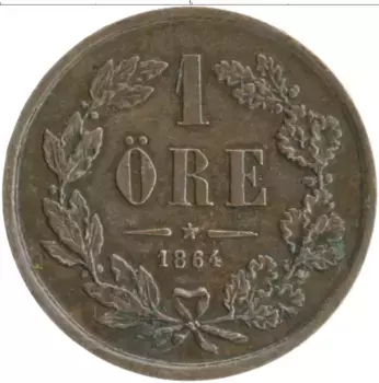 Монета эре Швеции 1864 года Бронза Карл XV