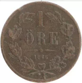 Монета эре Швеции 1866 года Медь Карл XV