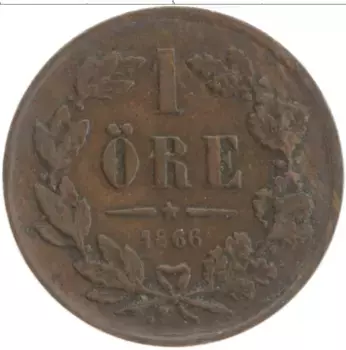 Монета эре Швеции 1866 года Медь Карл XV