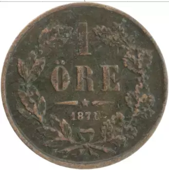 Монета эре Швеции 1871 года Медь Карл XV