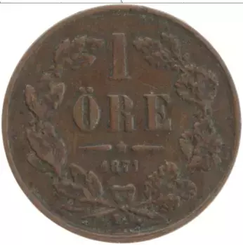 Монета эре Швеции 1871 года Медь Карл XV