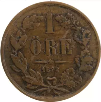 Монета эре Швеции 1872 года Медь Карл XV