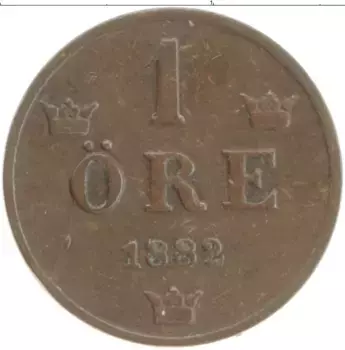 Монета эре Швеции 1882 года Бронза Оскар II
