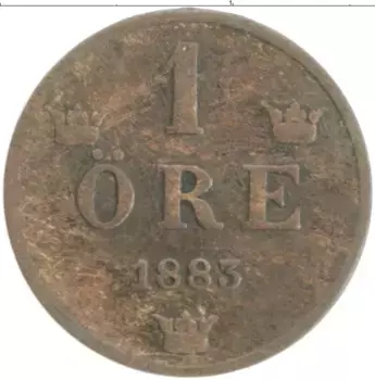 Монета эре Швеции 1883 года Бронза Оскар II