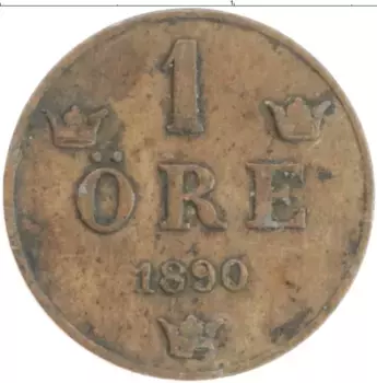 Монета эре Швеции 1890 года Бронза Оскар II