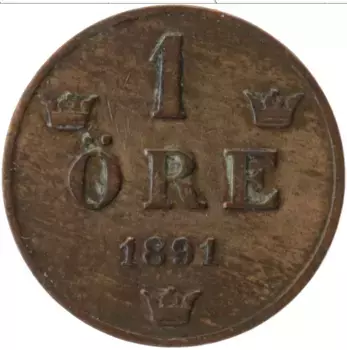 Монета эре Швеции 1891 года Бронза Оскар II
