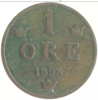 Монета эре Швеции 1898 года Бронза Оскар II