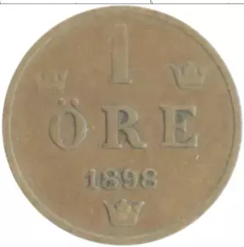 Монета эре Швеции 1898 года Бронза Оскар II