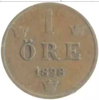 Монета эре Швеции 1898 года Бронза Оскар II