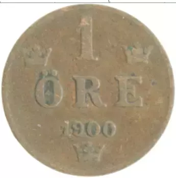 Монета эре Швеции 1900 года Бронза Оскар II