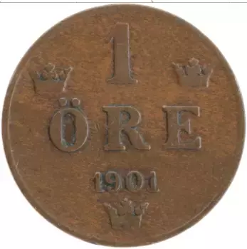 Монета эре Швеции 1901 года Бронза Оскар I