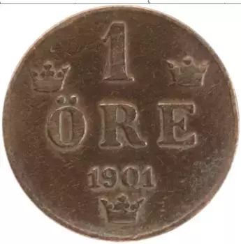 Монета эре Швеции 1901 года Бронза Оскар II