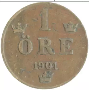 Монета эре Швеции 1901 года Бронза Оскар II