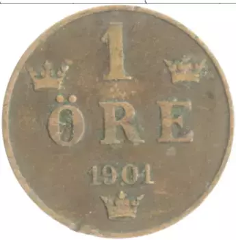 Монета эре Швеции 1901 года Бронза Оскар II