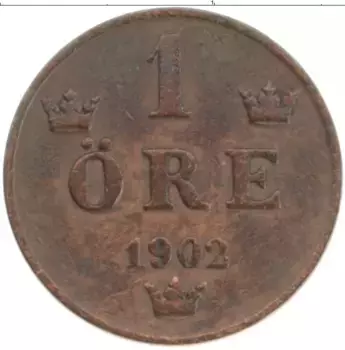 Монета эре Швеции 1902 года Бронза Оскар II