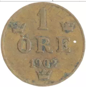 Монета эре Швеции 1902 года Бронза Оскар II