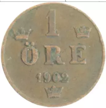 Монета эре Швеции 1902 года Бронза Оскар II