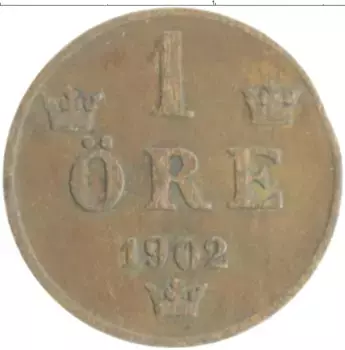 Монета эре Швеции 1902 года Бронза Оскар II