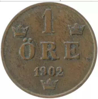 Монета эре Швеции 1902 года Медь Оскар II