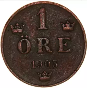 Монета эре Швеции 1903 года Бронза Оскар II